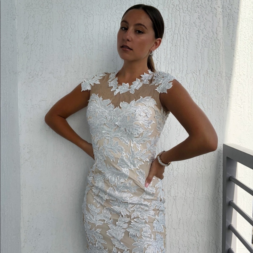 La Femme Mesh Embellished Dress